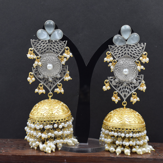 Traditional dualtone stud jhumka earing