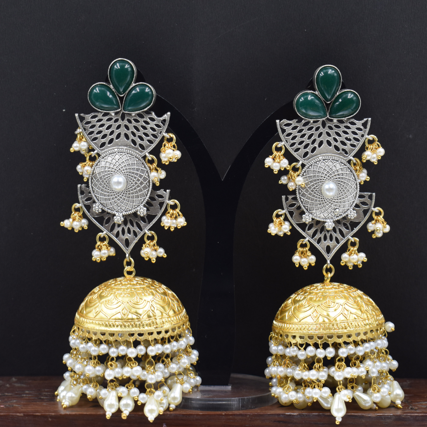 Traditional dualtone stud jhumka earing