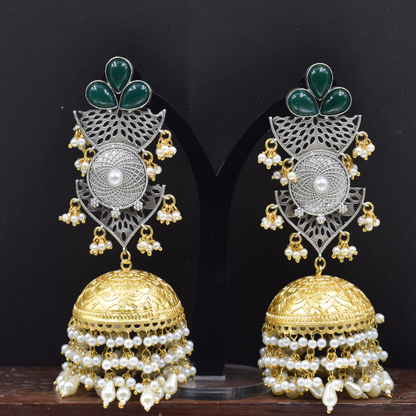 Traditional dualtone stud jhumka earing