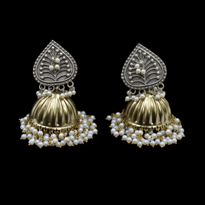 Dualtone brass gold jhumka stud jhumka earing