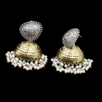 Trending dualtone brass gold stud jhumka earing