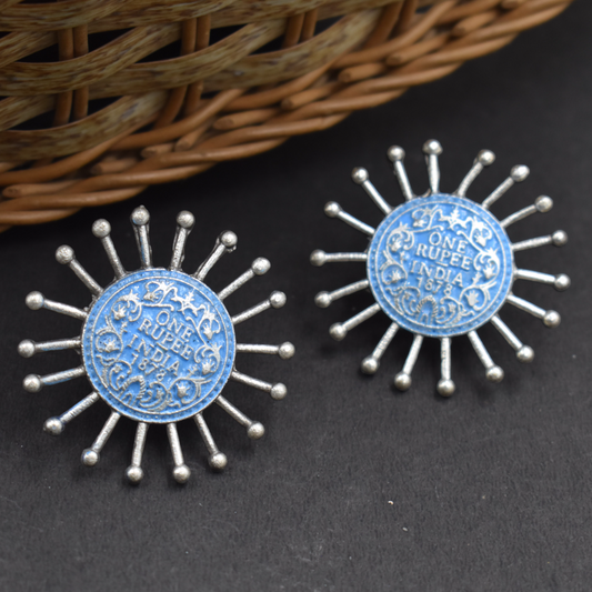 Handpainting silver look alike stud earing