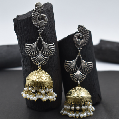 Dualtone brass gold fashionable stud jhumka earing