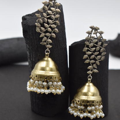 Brass gold dualtone jhumka stud earing