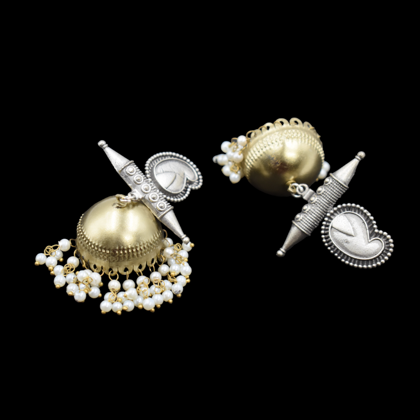 Dualtone brass gold jhumka stud earing