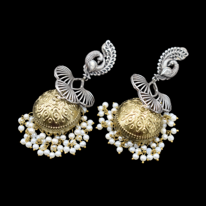 Dualtone brass gold fashionable stud jhumka earing