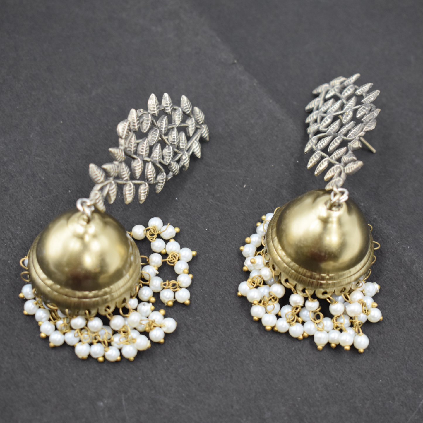 Brass gold dualtone jhumka stud earing