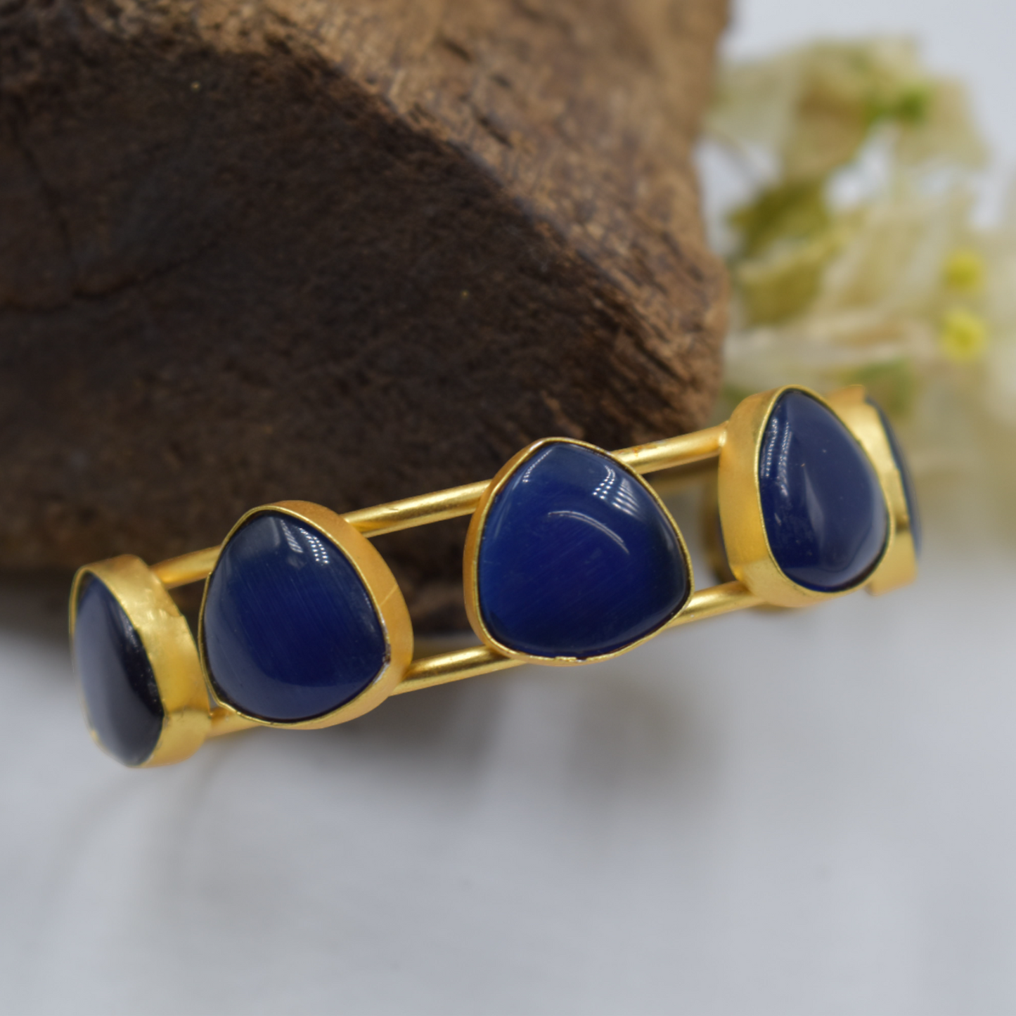 Goldplated brass stone matte finish bangle