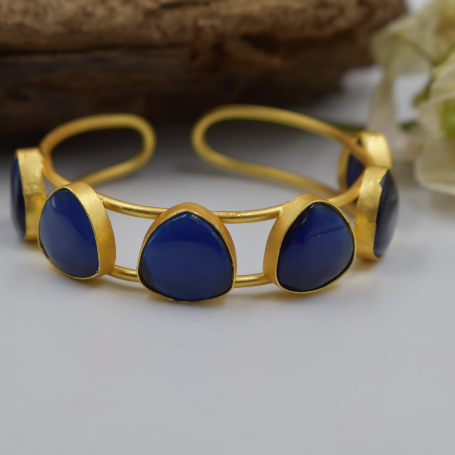 Goldplated brass stone matte finish bangle