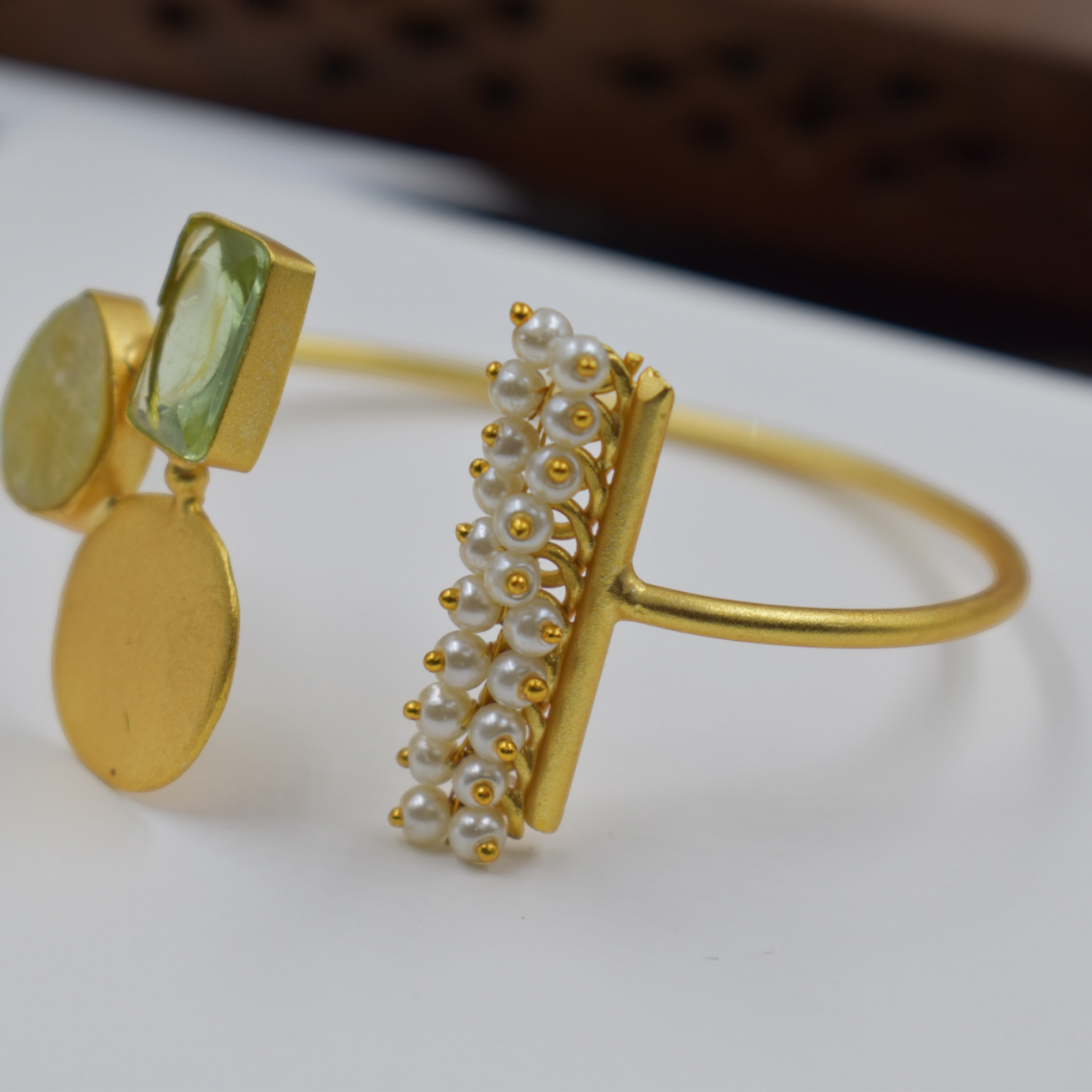 Goldplated brass stone bangle