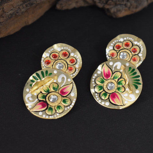 Tanjore painting brass goldplated stud earing