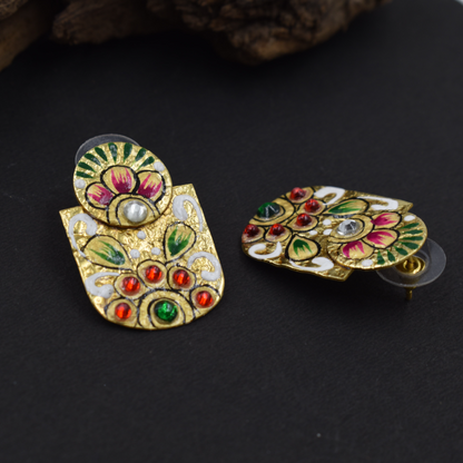 Goldplated brass handpainting tanjore stud earing