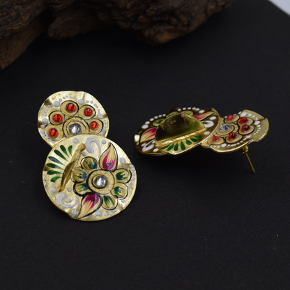 Tanjore painting brass goldplated stud earing