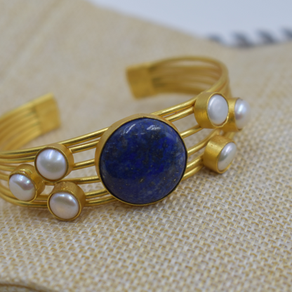 Lapis semi precious stone goldpated brass stone bangle