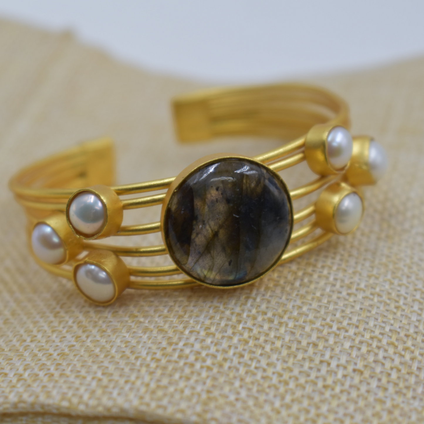 Semi precious stone goldplated brass stone bangle