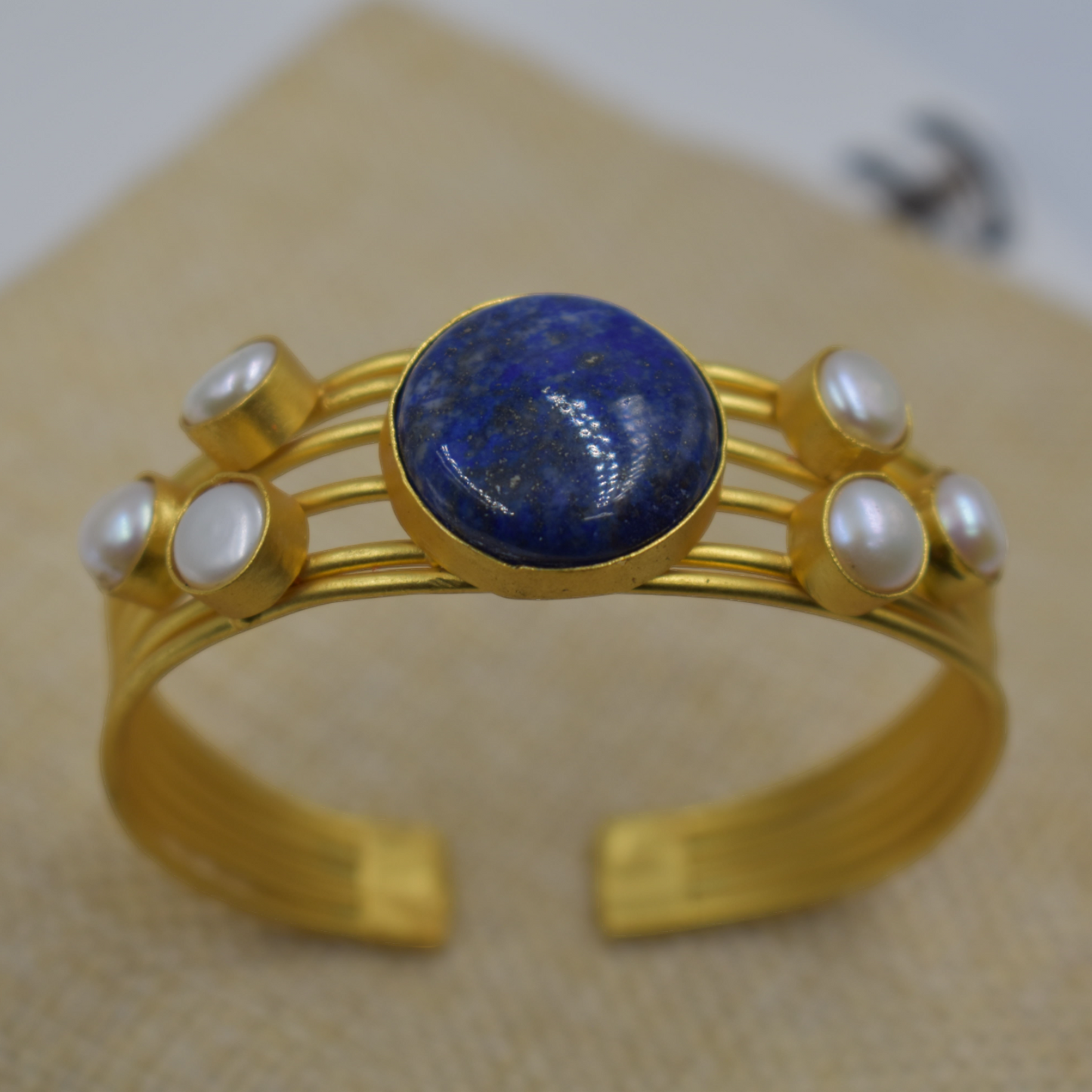 Lapis semi precious stone goldpated brass stone bangle