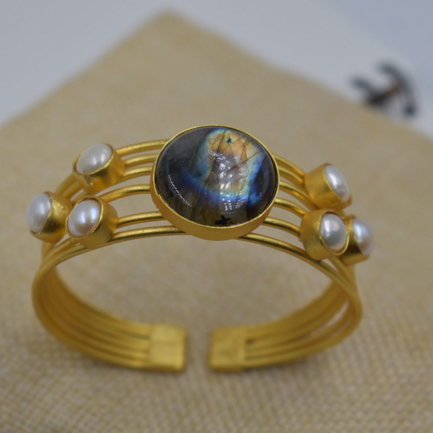 Semi precious stone goldplated brass stone bangle