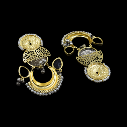 Black Stone Gold Plated Long Earing