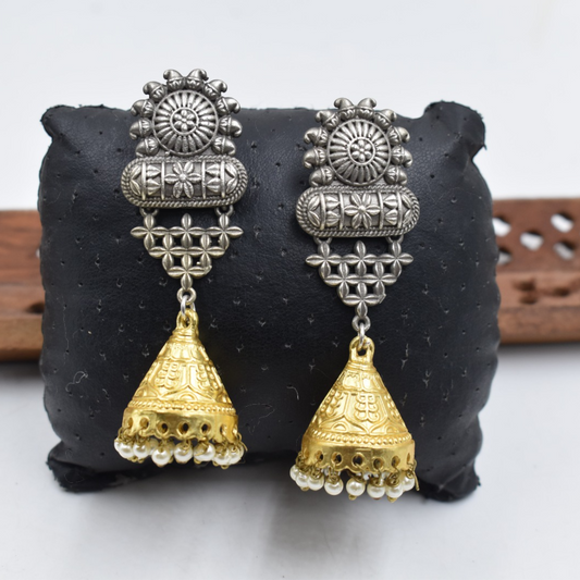 New Arrival Silver and gold Plated Jhumki Dual Tone Stud Earing